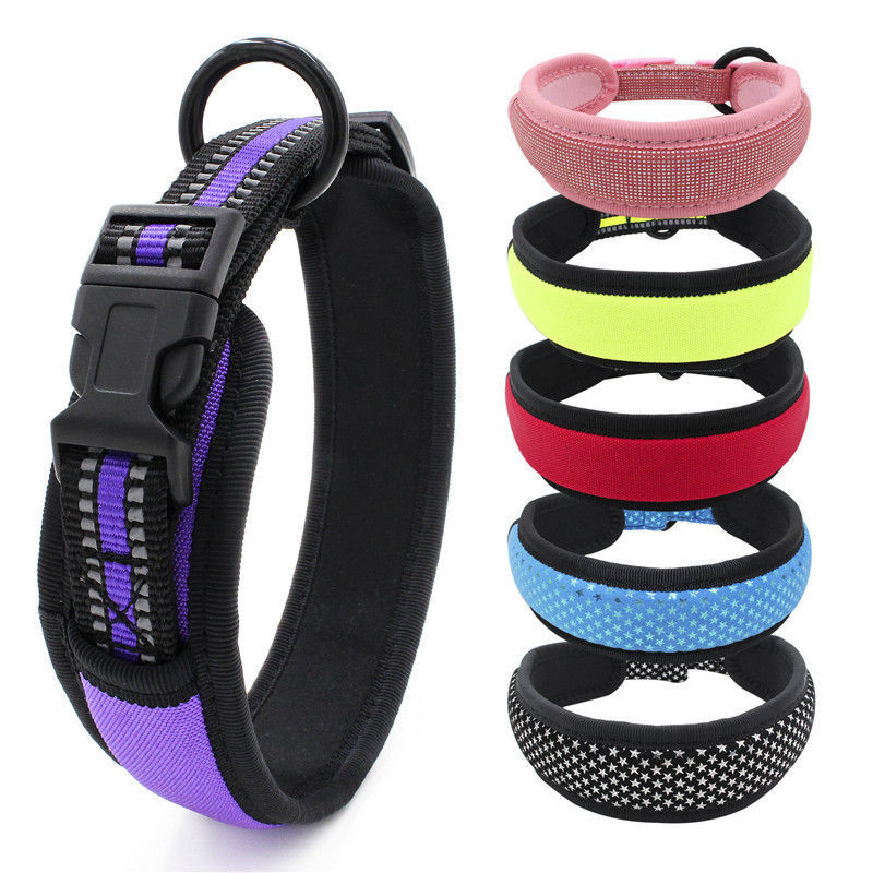 Neoprene अस्तर कुत्ता कॉलर पट्टा ट्रैक्शन रस्सी सेट कुत्ते पट्टा के साथ चिंतनशील बद्धी त्वरित रिलीज बकल कॉलर सेट करें