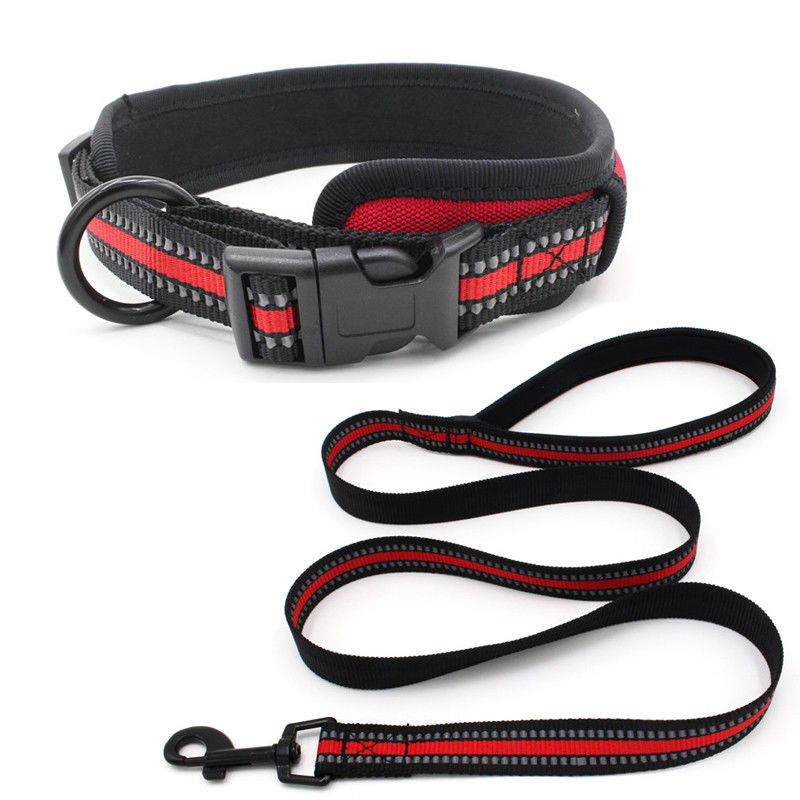Neoprene अस्तर कुत्ता कॉलर पट्टा ट्रैक्शन रस्सी सेट कुत्ते पट्टा के साथ चिंतनशील बद्धी त्वरित रिलीज बकल कॉलर सेट करें